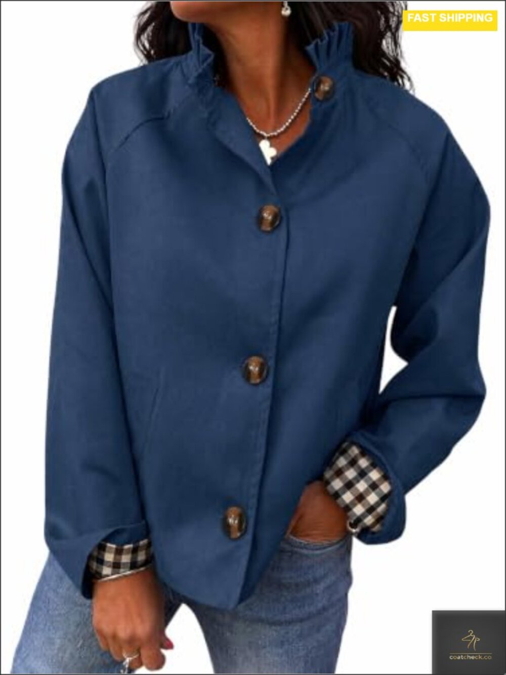 Womens Ruffle Short Trench Coat Single Breasted Cropped Jacket
